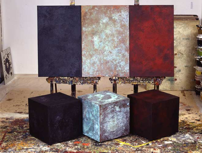 Schierling, 2002/2003, 6-teilig, 80 x 150 cm, 40 x 40 x 42 cm