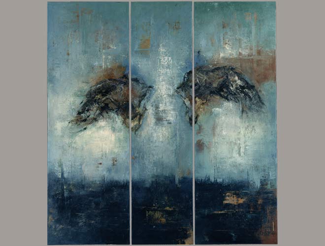 All those born with wings, 1996, Triptychon, 180 x 60, 180 x 45. 180 x 60 cm