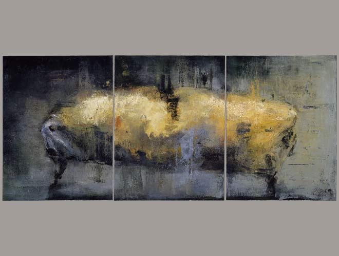 Das Schiff in Rheinklingen, 1996, Triptychon, je 100 x 75 cm